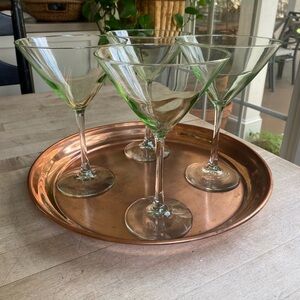 Set of 4 Green Top, Clear Stem 10 oz. 7.25” Martini, Cocktail Glasses